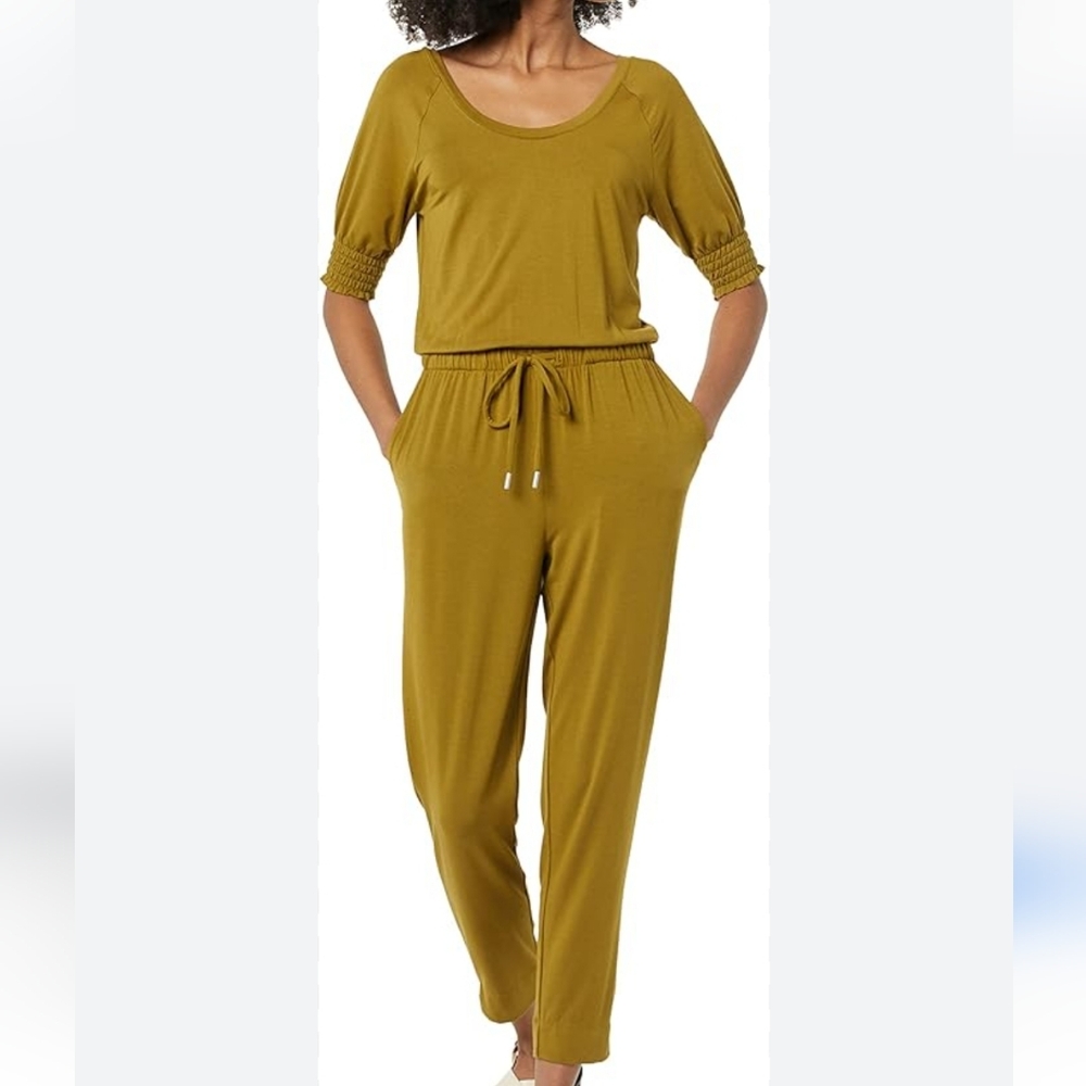 Amazon Olive Green Jumpsuit with Drawstring Waist and Tapered Legs